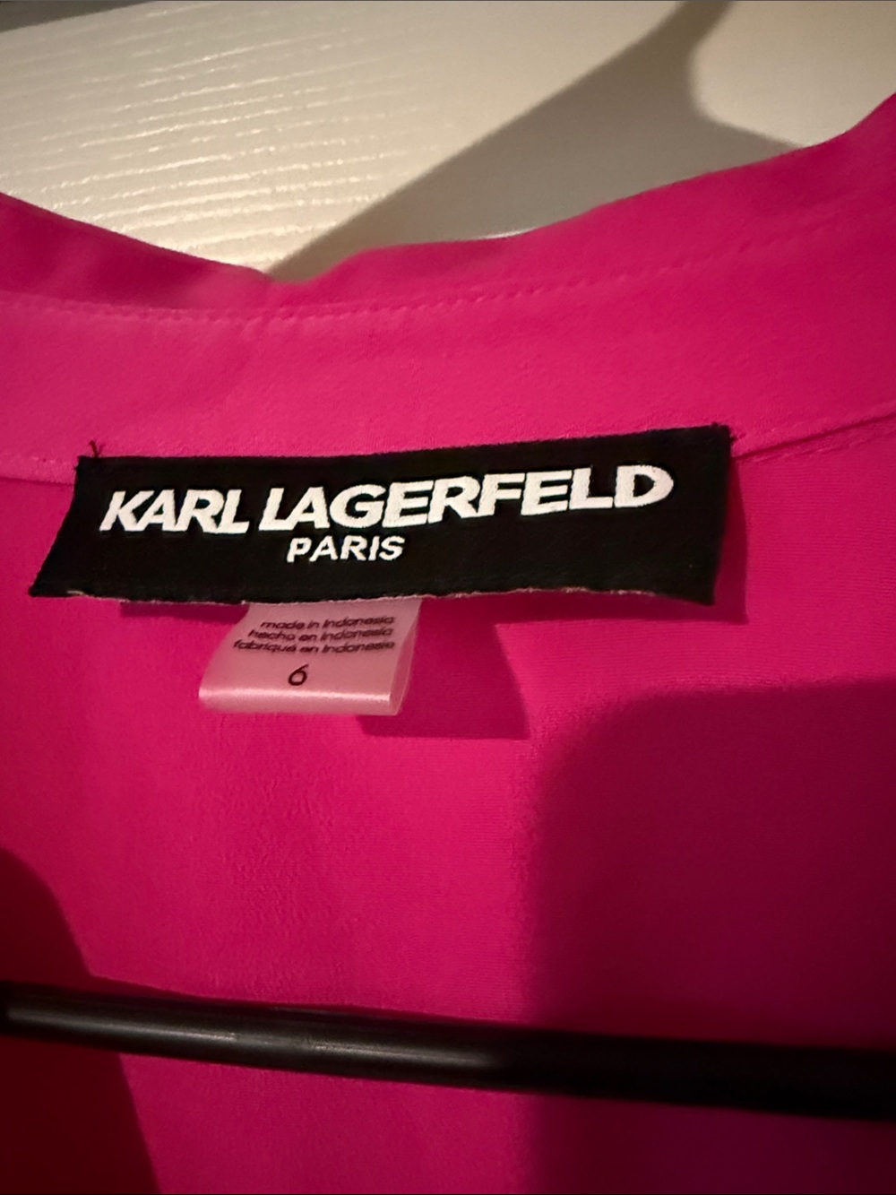 Karl Lagerfeld Paris Crepe Zip-Front 3/4-Sleeve Dress - Bright Fuchsia - Picture 2 of 11
